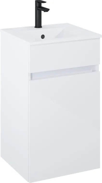 Шкаф Unik N-Cube, 450 x 430 x 755 mm, базов модул с 1 врата и умивалник, бял гланц