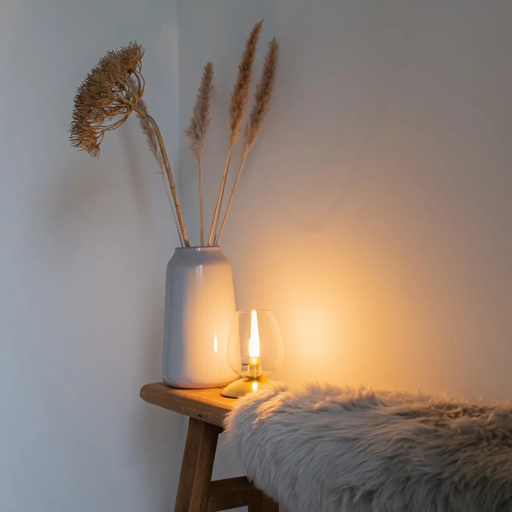 Класическа настолна лампа златиста със стъкло - Elien