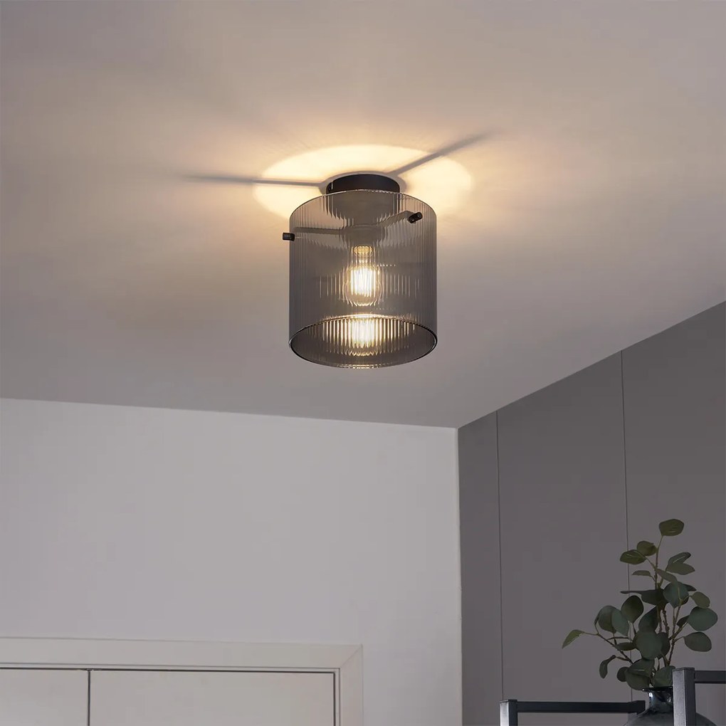 Таванна лампа в стил Арт Деко черна с димно стъкло - Лаура