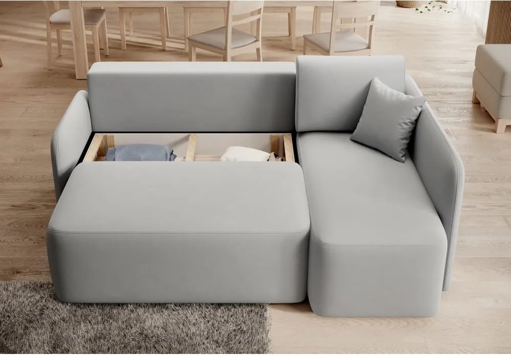 Светлосив кадифен разтегателен ъглов диван с място за съхранение (десен ъгъл) Hadson – ELTAP