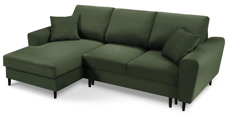 Разтегателен диван от зелен велур , ляв ъгъл Moghan - Micadoni Home
