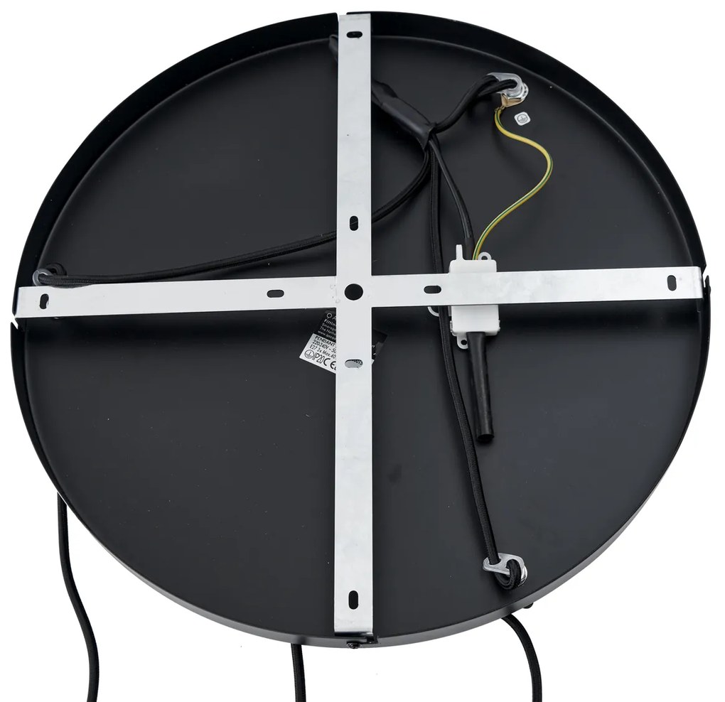 Japandi висяща лампа черна с кафяв текстилен абажур 3 светлини - Bida