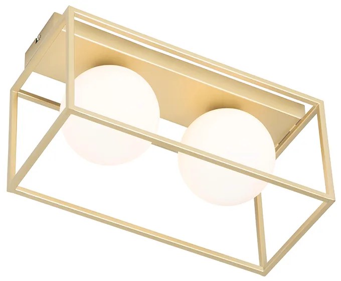 Дизайнерски плафон златен с бяло стъкло 2-светлина - Aniek