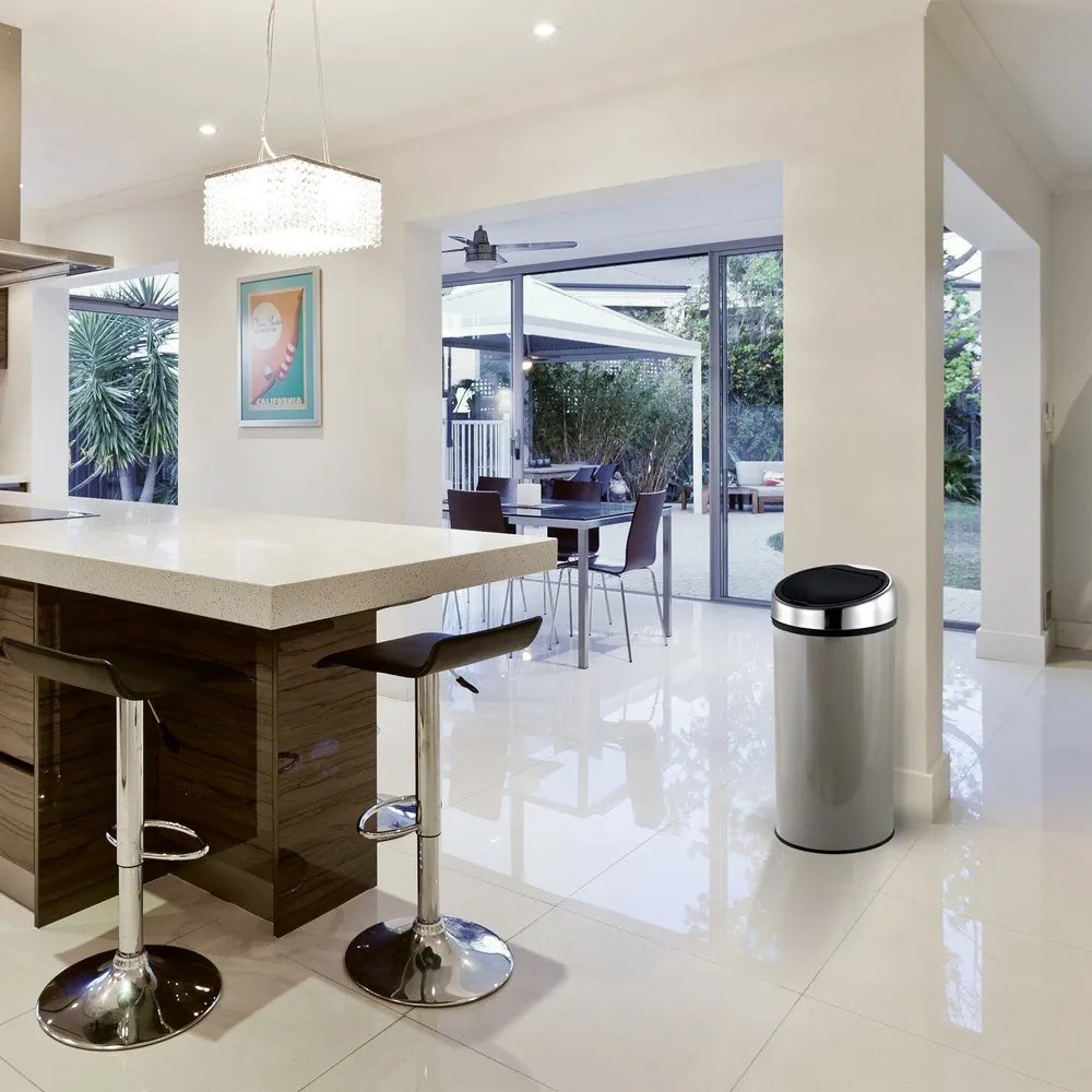 Кафяво-сиво стоманено кошче за боклук с отваряне с докосване 30 l – MSV