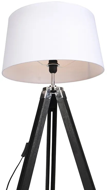 Подова лампа Трипод черна с абажур 45 см лен бял