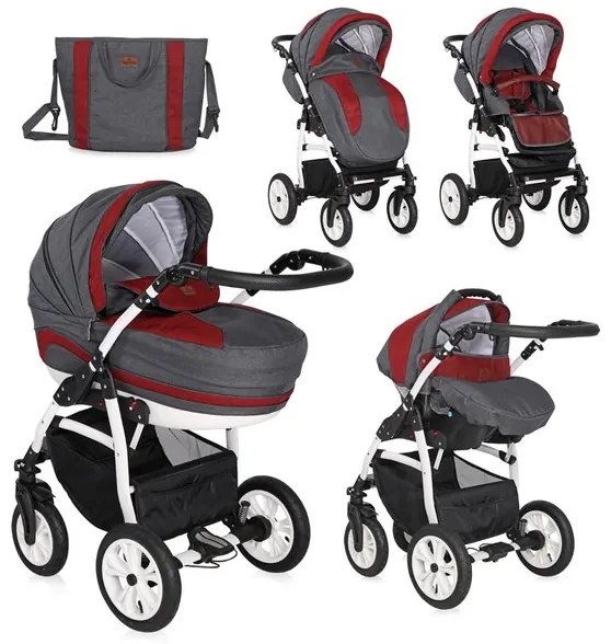 Детска комбинирана количка 3в1 KARA /въздушни гуми/ Lorelli - Red&Black