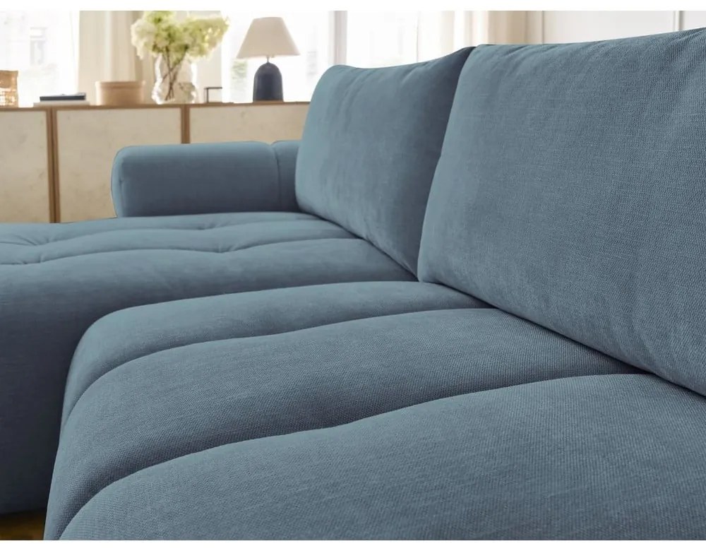 Син сгъваем/с място за съхранение ъглов диван (ляв ъгъл) Fuji – Bobochic Paris