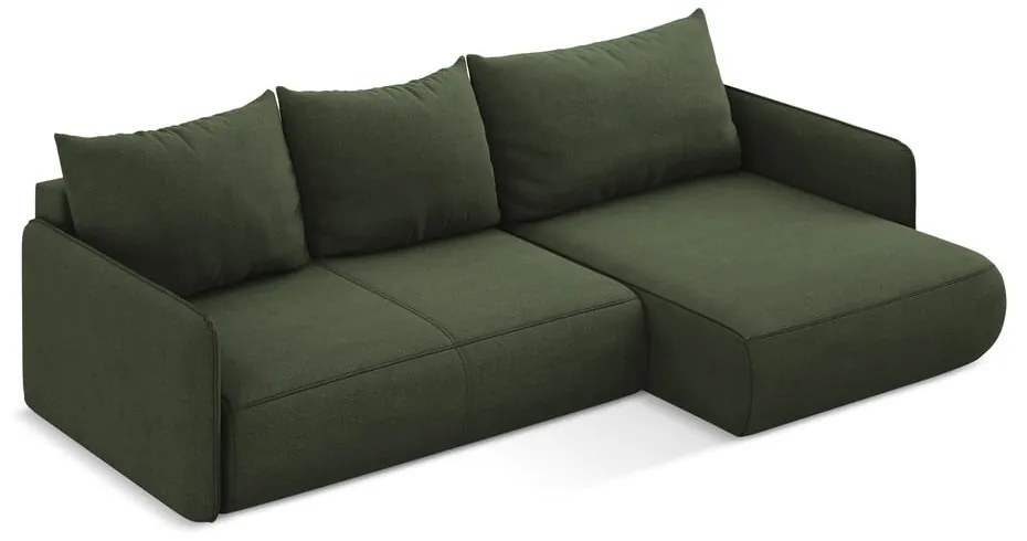 Зелен разтегателен ъглов диван с място за съхранение (десен ъгъл) Nanea – Makamii