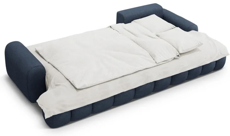 Тъмносин сгъваем/с място за съхранение ъглов диван (десен ъгъл) Linz – Cosmopolitan Design