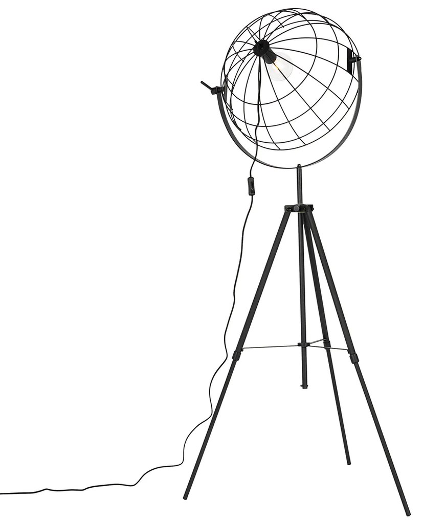 Индустриална триножна подова лампа черна 50 см регулируема - Hanze