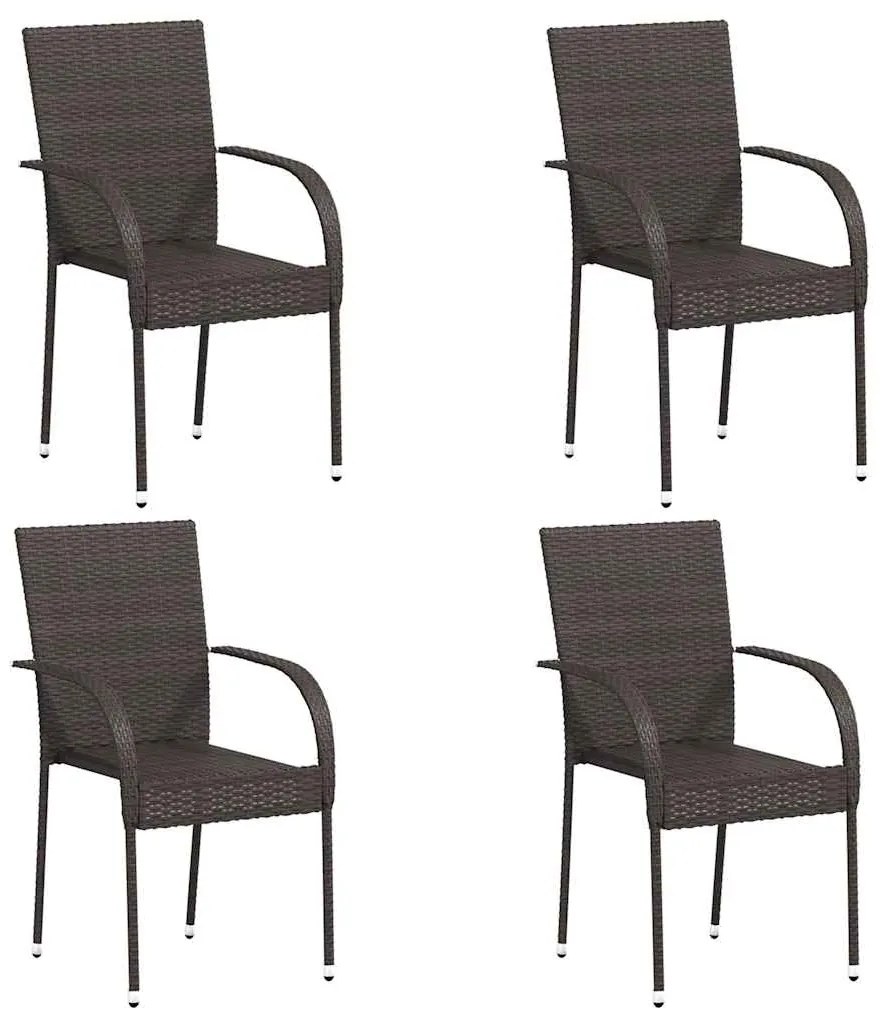 310083 vidaXL Стифиращи външни столове, 4 бр, полиратан, кафяви