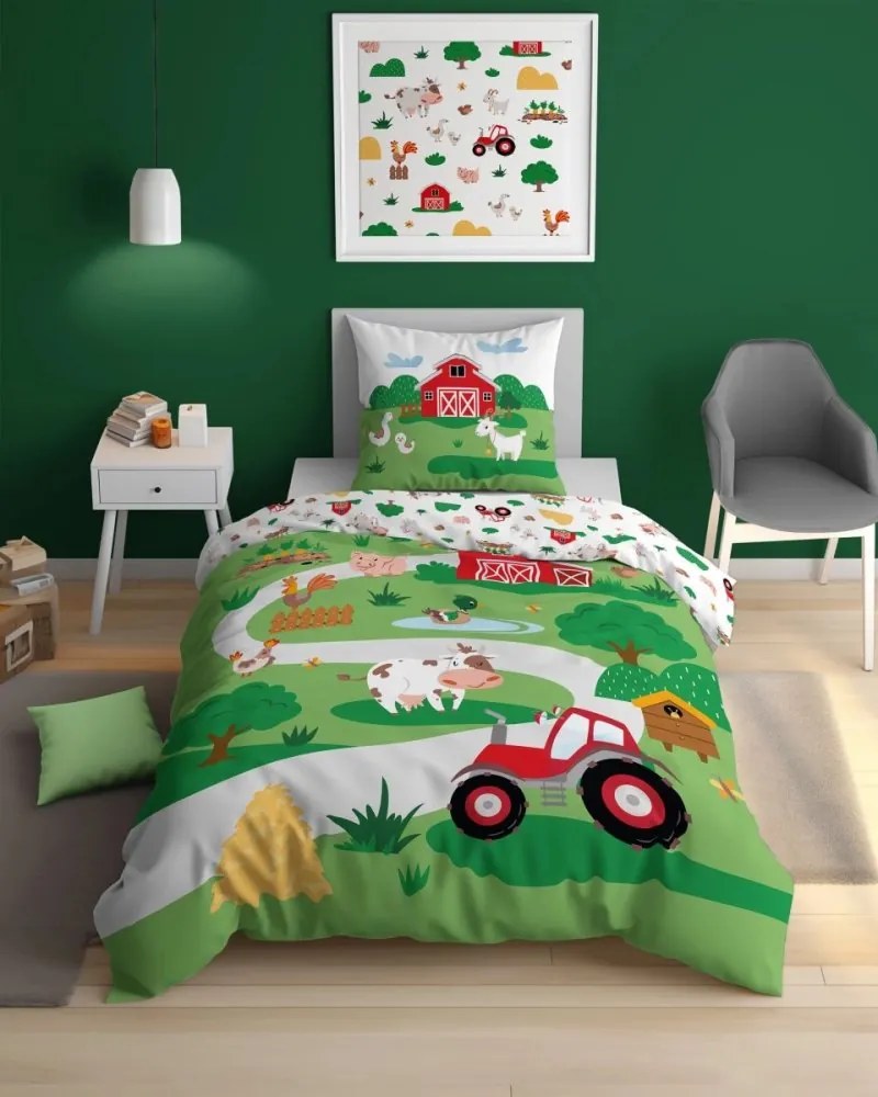 Детско памучно спално бельо, светещо в тъмното - Животни във фермата Ширина: 140 см | Дължина: 200 см