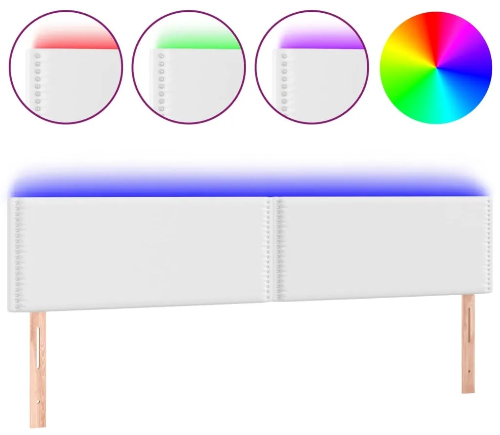 3121569 vidaXL LED Горна табла за легло, бяла, 160x5x78/88 см, изкуствена кожа