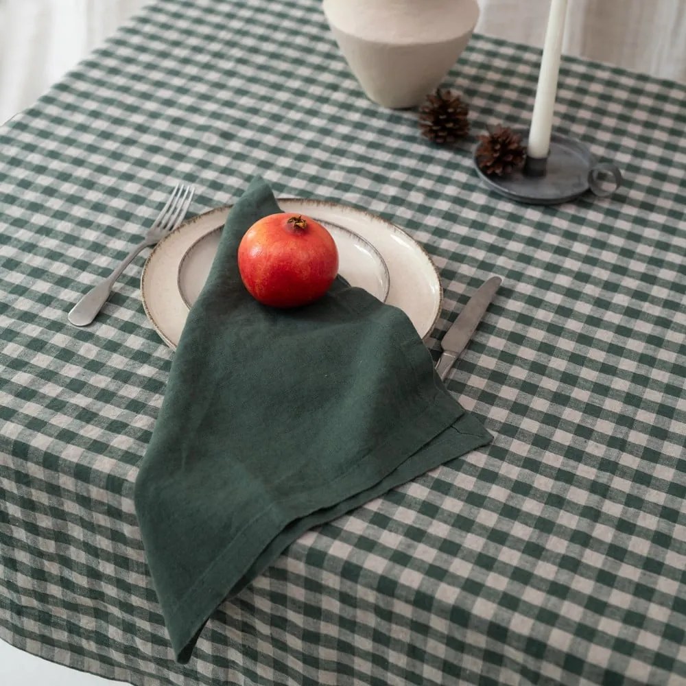 Ленена покривка за маса 140x250 cm Forest Green Gingham – Linen Tales