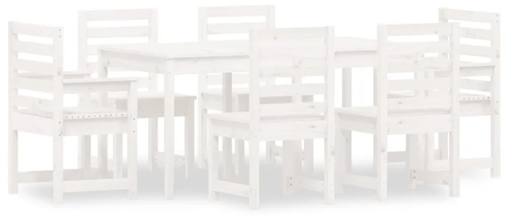 3154708 vidaXL Градински трапезен комплект от 7 части, бял, масивен бор