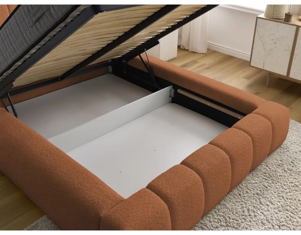 Оранжево двойно тапицирано легло с място за съхранение с включена подматрачна рамка 180x200 cm Denali – Bobochic Paris