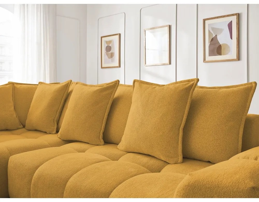 Шенилов сгъваем/с място за съхранение ъглов диван в цвят горчица (ляв ъгъл/L форма) Everest – Bobochic Paris