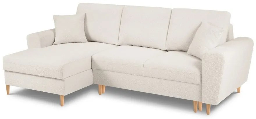 Бежов разтегателен ъглов диван с място за съхранение от прежда с примки от букле (ляв ъгъл) Kyoto – Cosmopolitan Design