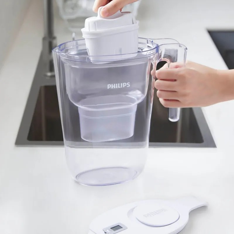Филтрираща кана за вода Philips AWP2933WHT/58, 2.6 л, Дигитален таймер, Micro X-Clean, Бял