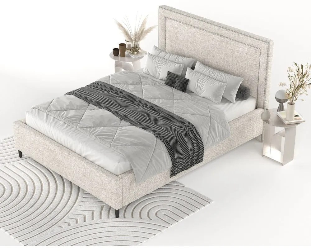 Кремаво тапицирано двойно легло с място за съхранение с включена подматрачна рамка 160x200 cm Baleine – Maison de Rêve