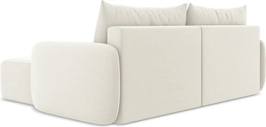 Кремав кадифен сгъваем/с място за съхранение ъглов диван (десен ъгъл) Kalena – Makamii