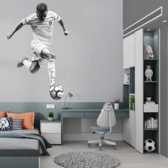 Модерен стикер за стена за детска и тийнейджърска стая - черно-бял футболист Šírka: 92 cm | Dĺžka: 142 cm