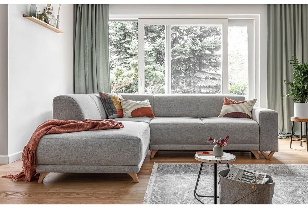 Светлосив разтегателен/с място за съхранение ъглов диван (ляв ъгъл/L форма) Classy Sophie – Miuform