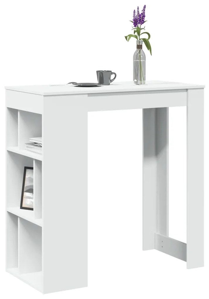 854355 vidaXL Бар маса с рафтове, бяла, 102x50x103,5 см, инженерно дърво