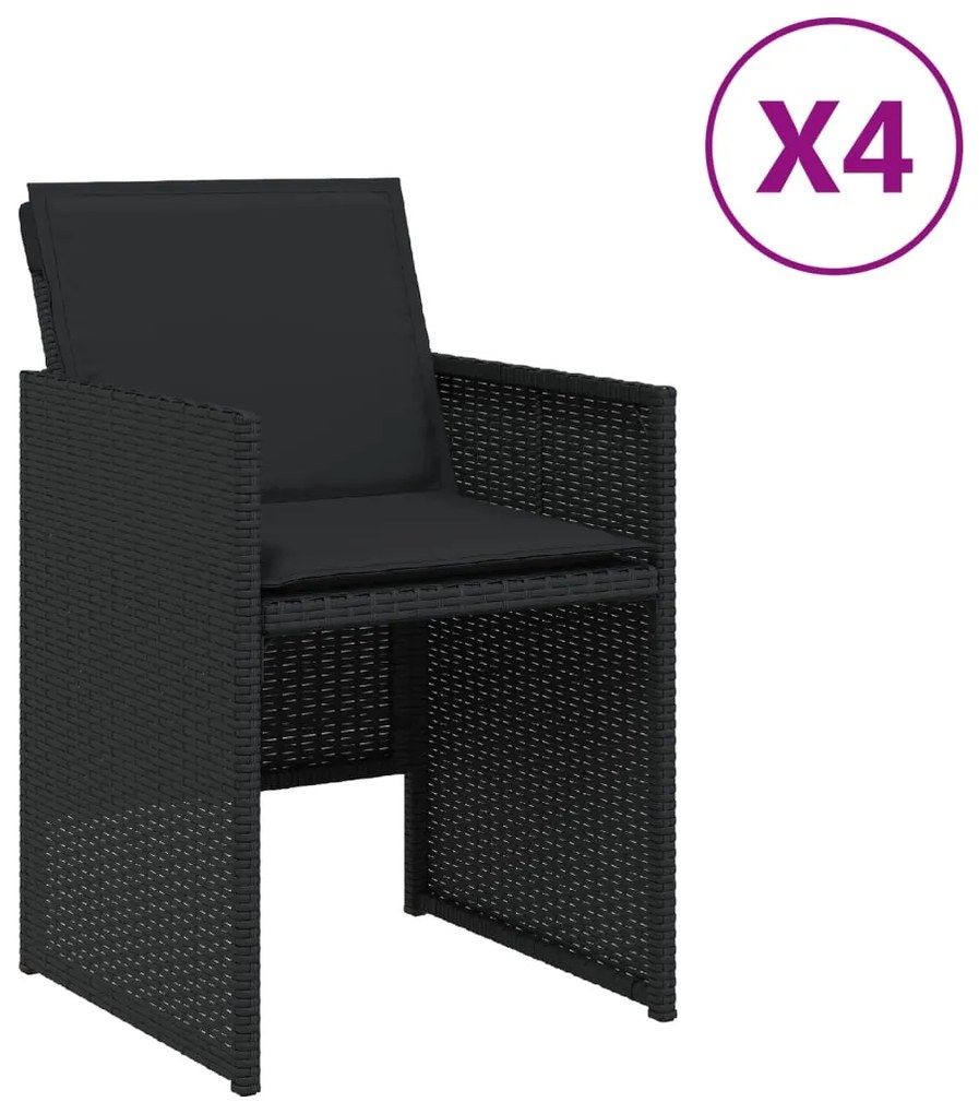 364933 vidaXL Градински столове с възглавници, 4 бр, черен, полиратан