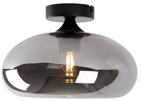 Таванна лампа в стил Арт Деко черна с опушено стъкло - Busa
