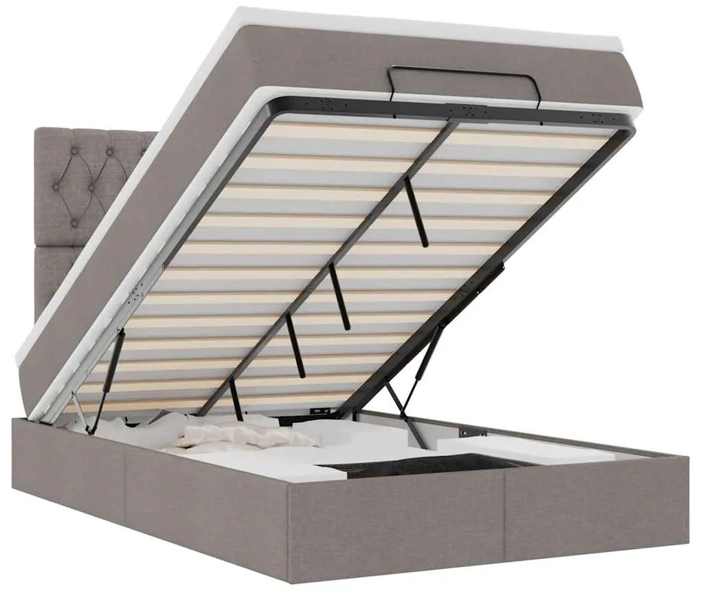 3314083 vidaXL Османска легло с матрак и LED, таупе, 120x200 см, плат