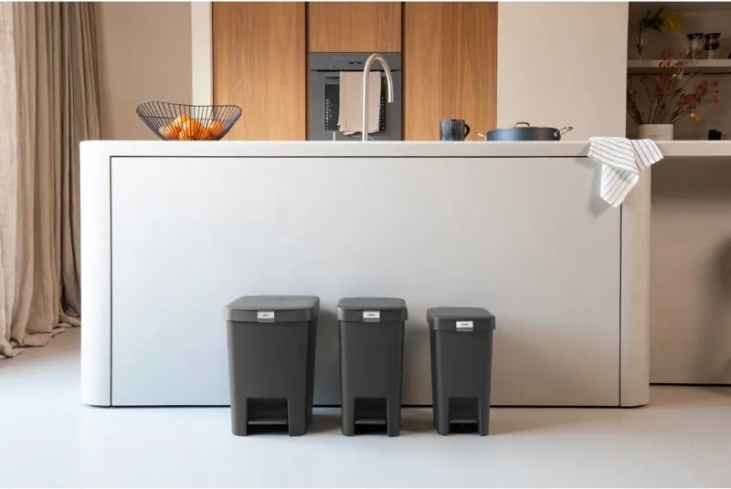 Кош за боклук с педал Brabantia StepUp 1008479, 16 л, Екологични материали, Голям отвор, Тъмносив