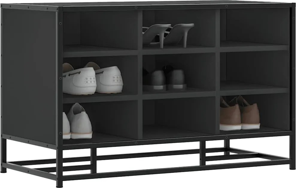 Лавица за обувки черна 84x40x53,5cm Изработена от дърво и метал