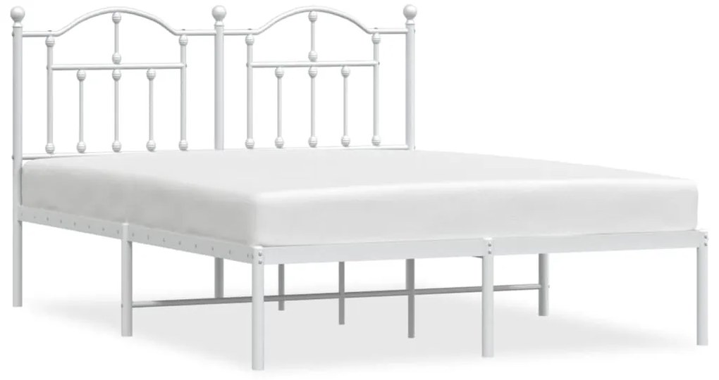 353489 vidaXL Метална рамка за легло с горна табла, бяла, 140x200 см