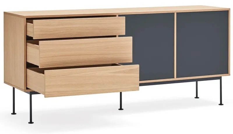 Антрацитно сив скрин с дъбов фурнир, ширина 180 см Yoko - Teulat