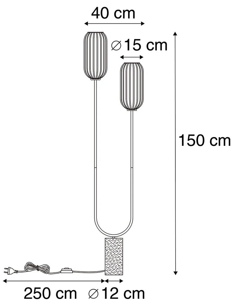 Подова лампа в стил арт деко черна с опушено стъкло 2-светлина - Rid