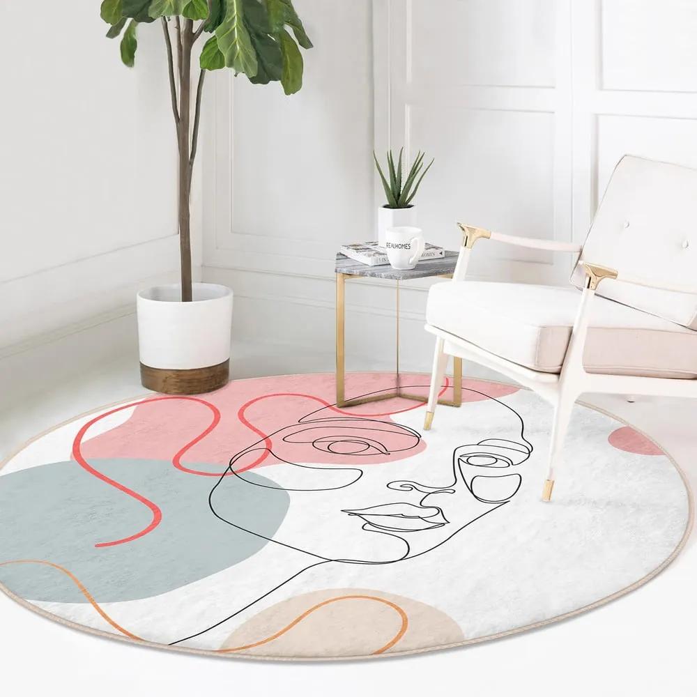 Бял кръгъл килим подходящ за пране и за прахосмукачки роботи ø 80 cm Comfort – Mila Home