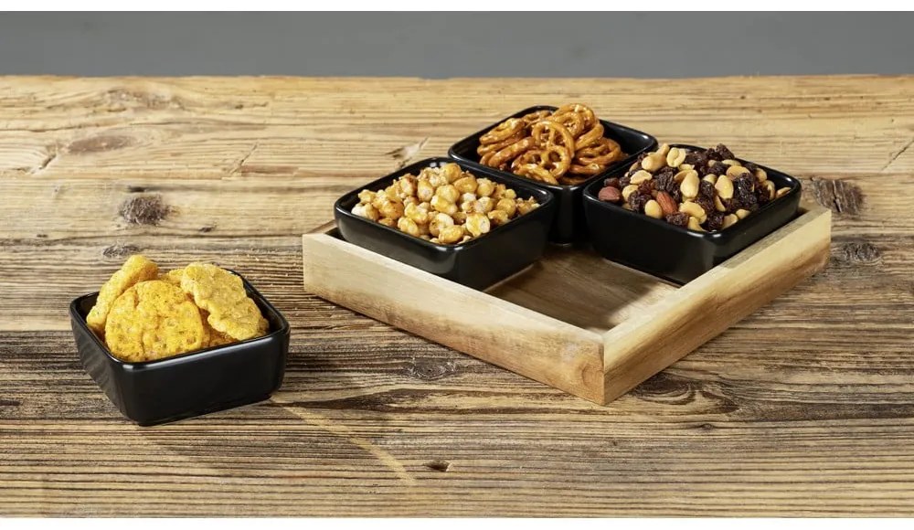 Черни керамични купи за сервиране в комплект от 4 части с поднос Elo - Wenko