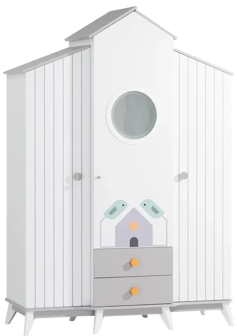 Трикрилен детски гардероб BIRD HOUSE