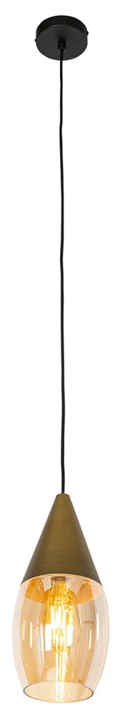 Модерен висящ аплик златен с кехлибарено стъкло - Drop