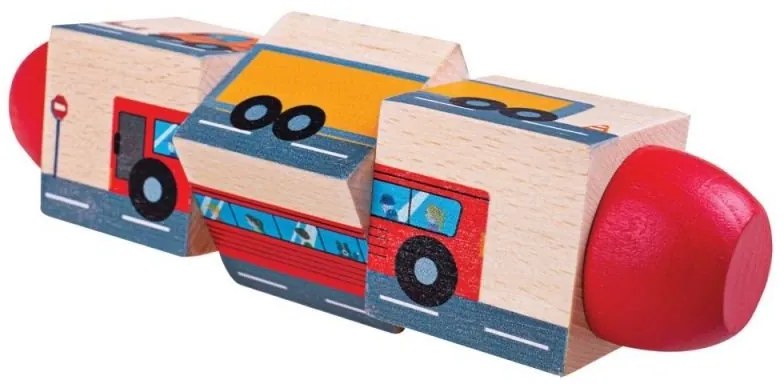 Bigjigs - Дървени въртящи се кубчета - Превозни средства