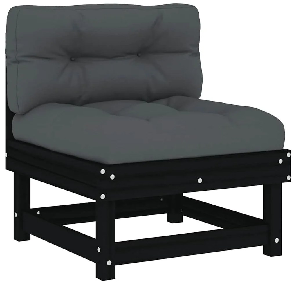 825433 vidaXL Среден диван с възглавници, черен, борово дърво масив