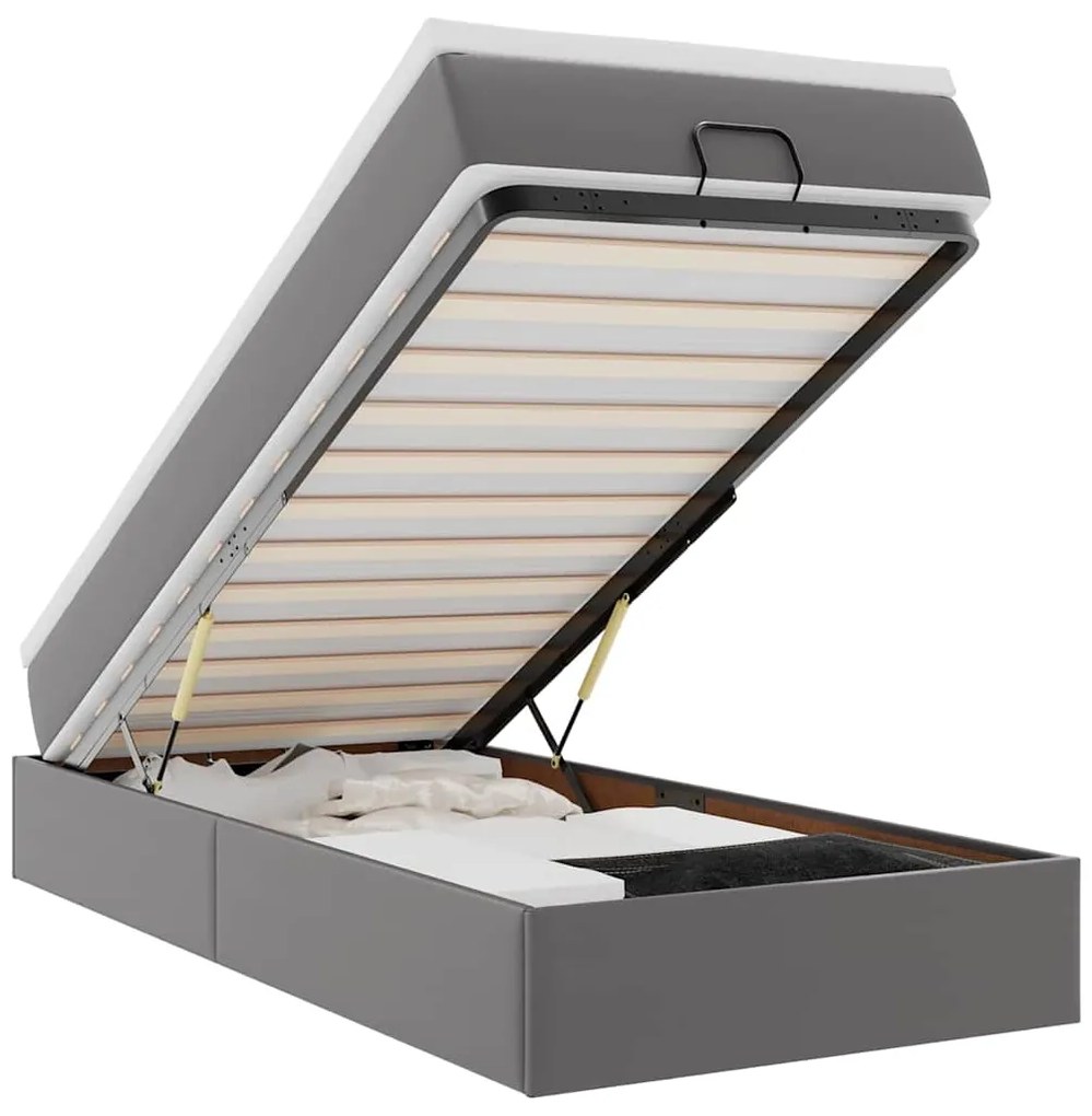 3311009 vidaXL Османска легло с матрак, сиво, 80x200 см, изкуствена кожа