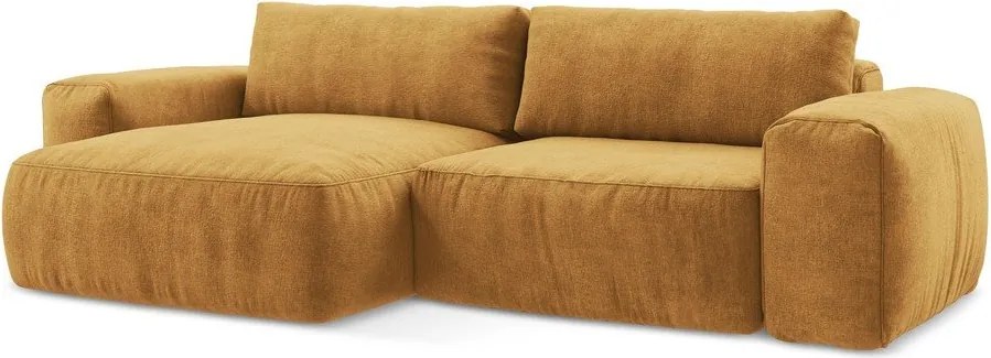 Шенилов сгъваем ъглов диван в цвят горчица (ляв ъгъл) Kuki – Makamii
