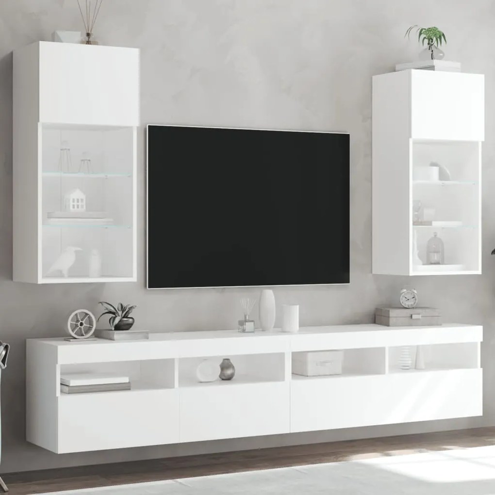 837044 vidaXL ТВ шкафове с LED осветление 2 бр бели 40,5x30x90 см
