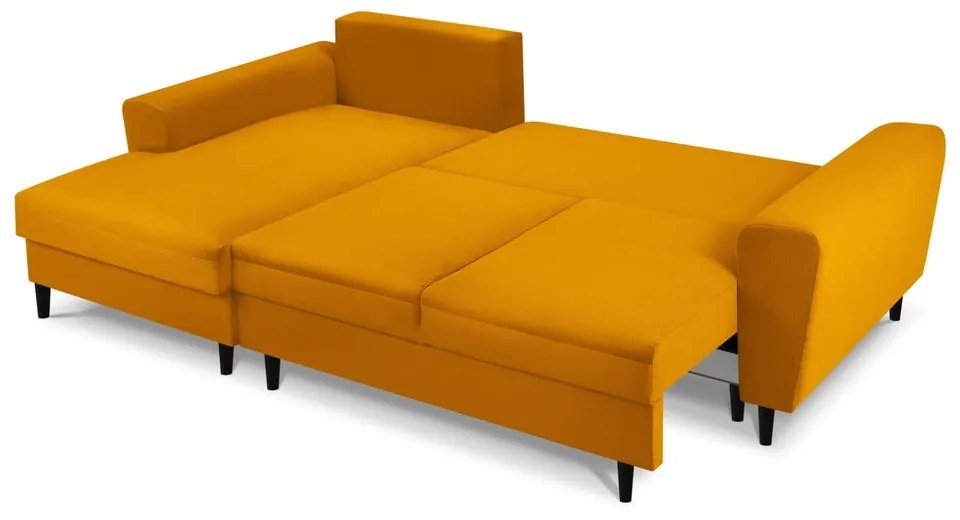 Разтегателен ъглов диван с място за съхранение от рипсено кадифе в цвят горчица (ляв ъгъл) Kyoto – Cosmopolitan Design