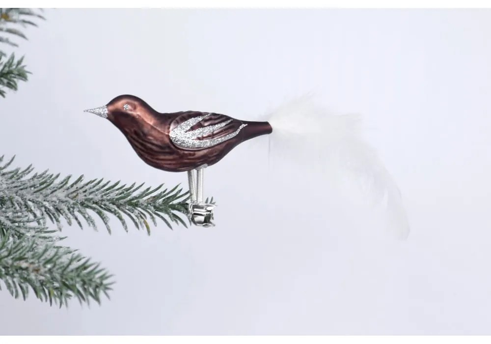 Комплект от 3 коледни украшения от кафяво стъкло във формата на птица - Ego Dekor