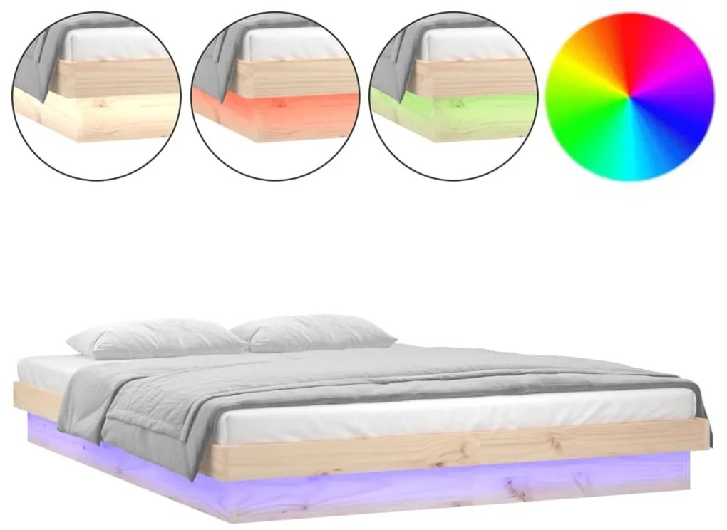 820012 vidaXL LED рамка за легло 135x190 см Double масивно дърво