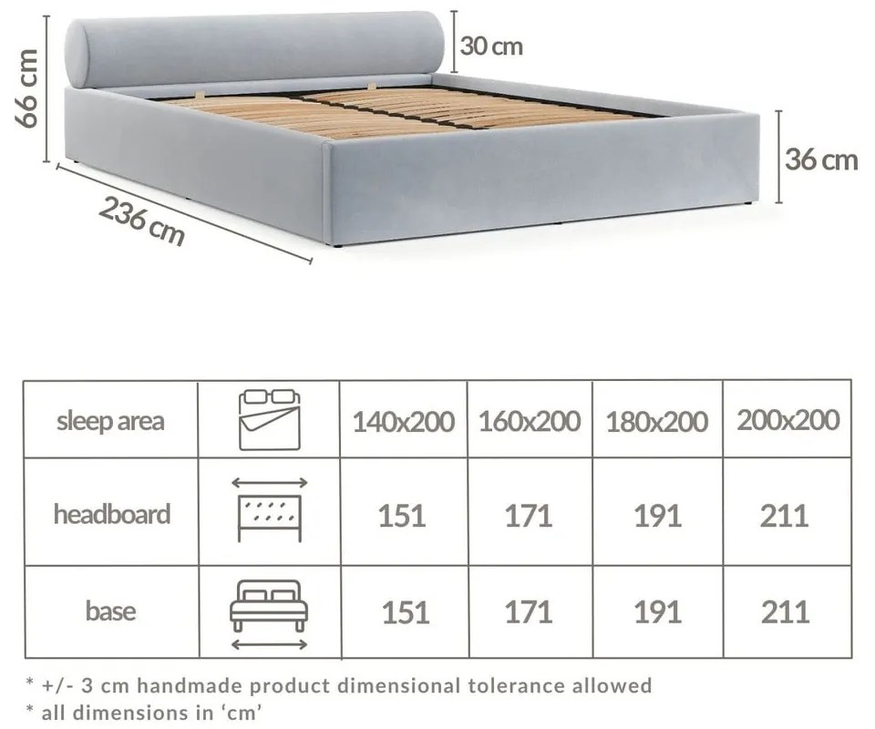 Светлокафяво двойно легло 180x200 cm тапицирано с място за съхранение с включена подматрачна рамка Solvo – Maison de Rêve