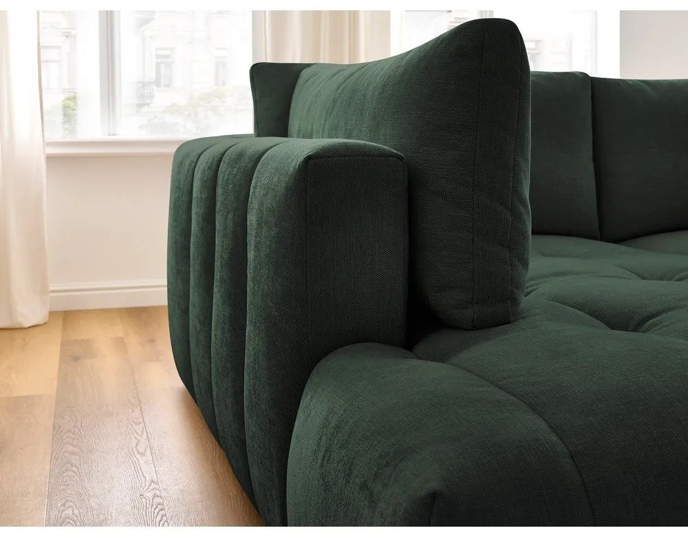 Зелен сгъваем/с място за съхранение ъглов диван (ляв ъгъл/L форма) Fuji – Bobochic Paris